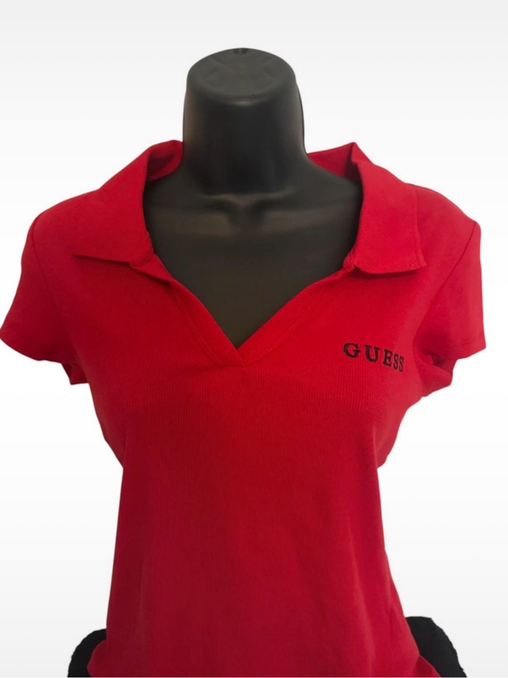 GUESS Women’s Red Polo V‑Neck Top